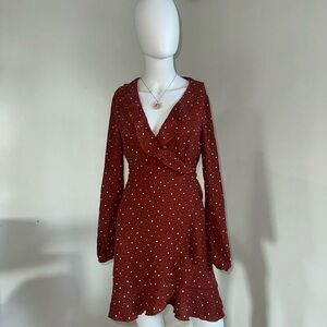 Forever 21 Rust Long Sleeve Polka Dot Dress